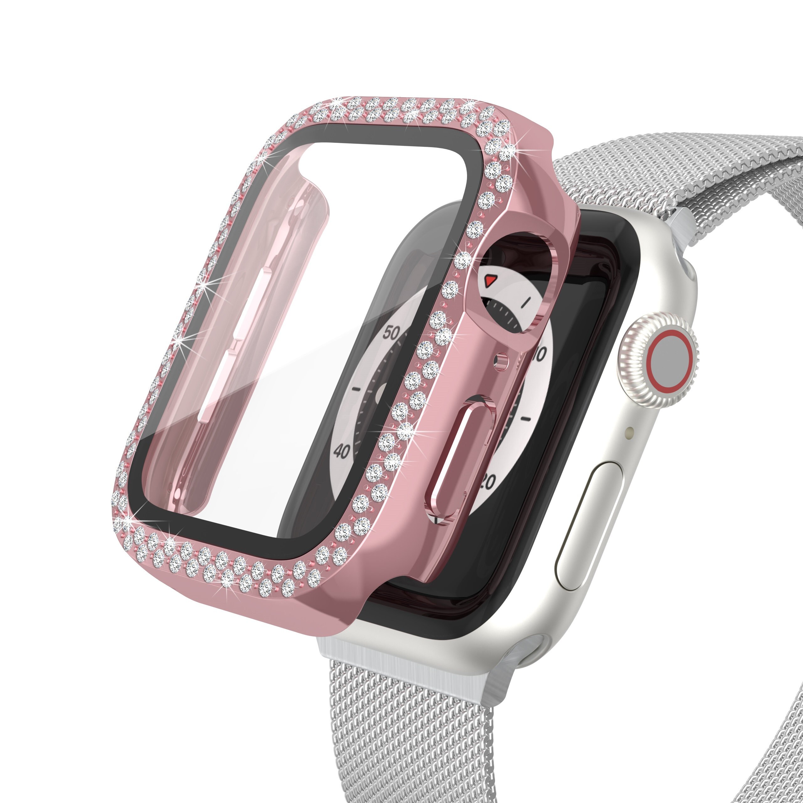 Worryfree Gadgets Apple Watch Band 38mm 40mm 41mm Stainless Steel iWatch  Bands with Bling Rhinestones for Series 8 7 6 5 4 3 2 1 SE, Rose Pink