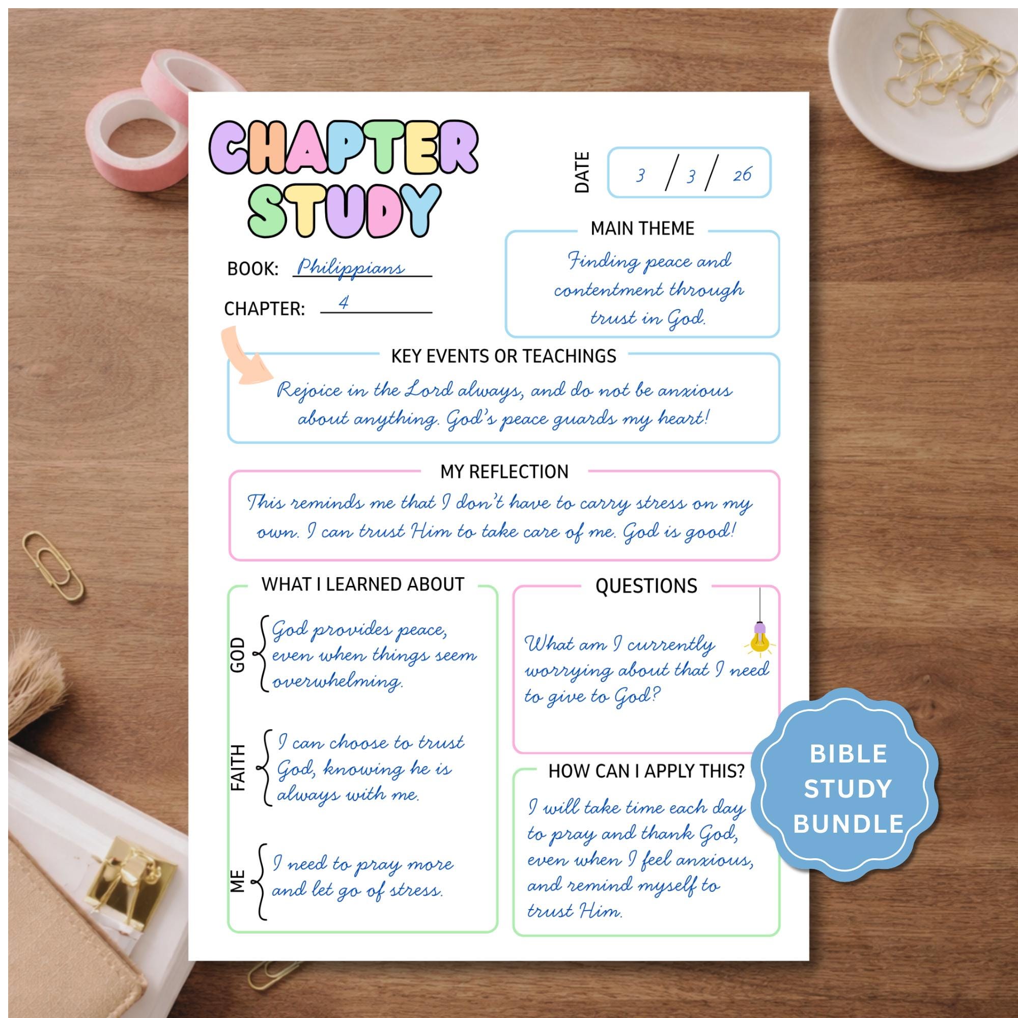 Bible Study Printable - Pastel Chapter Study Guide, Scripture Study ...