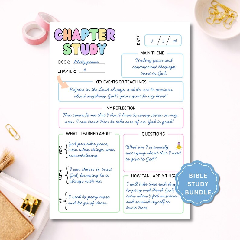 Bible Study Printable - Pastel Chapter Study Guide, Scripture Study ...