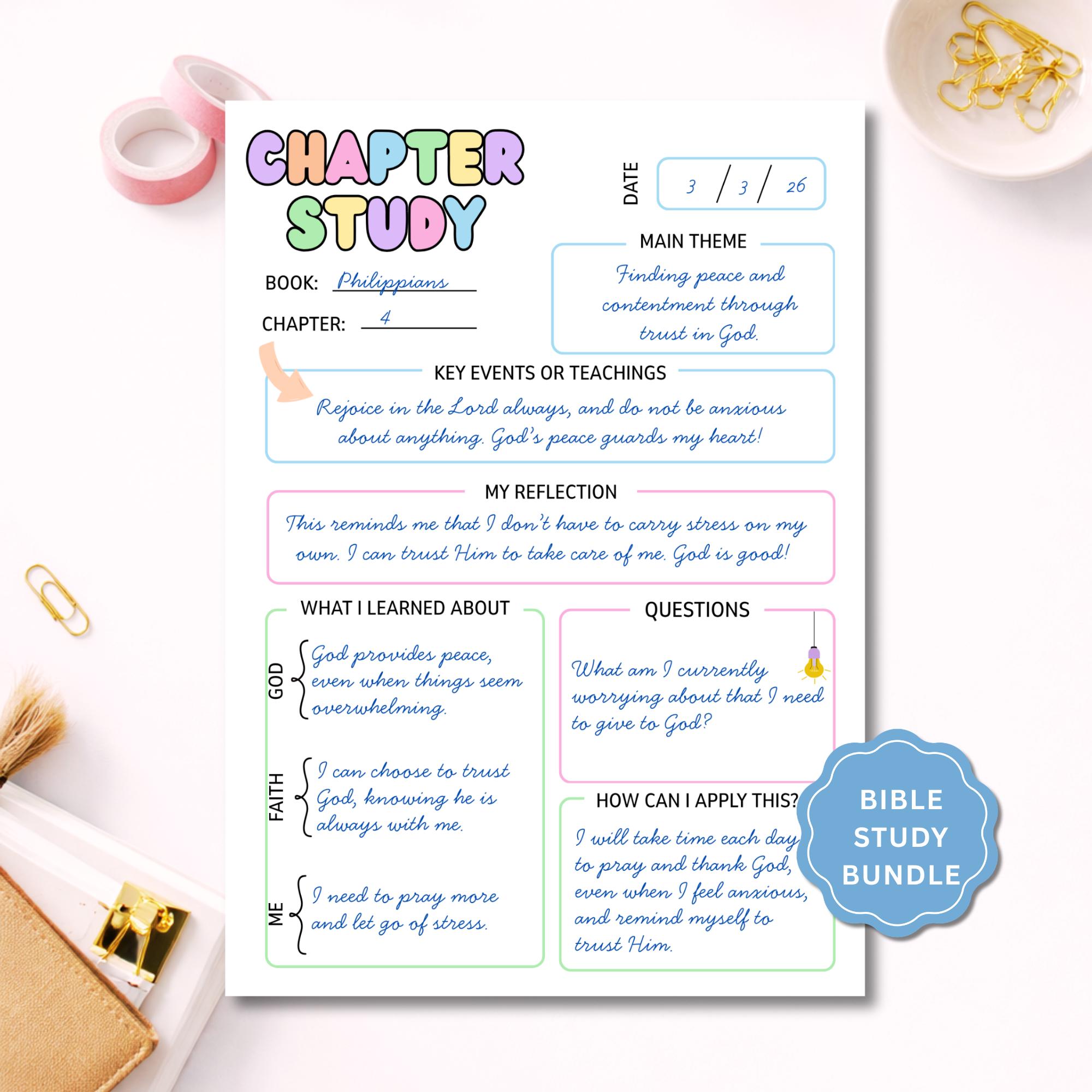 Bible Study Printable - Pastel Chapter Study Guide, Scripture Study ...