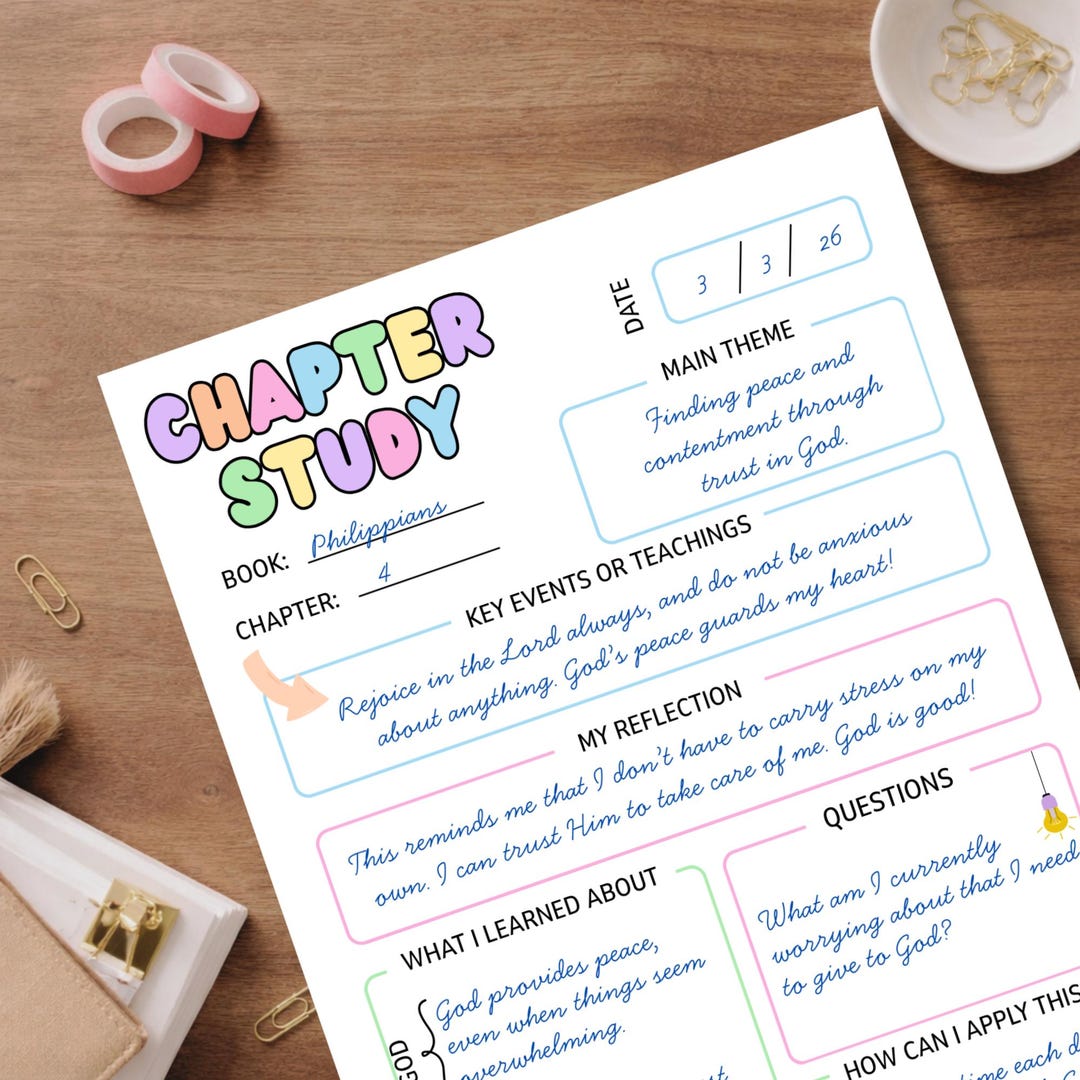 Bible Study Printable - Pastel Chapter Study Guide, Scripture Study ...