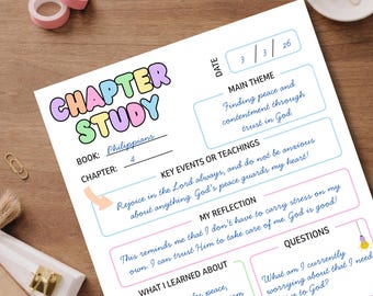 Bible Study Printable - Chapter Study Guide, Scripture Study Worksheet ...