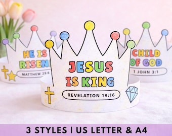 Easter Crown Coloring Craft for Kids, Jesus Is King, He Is Risen, Child of God Bible Verse, Sunday School Coloring Activity