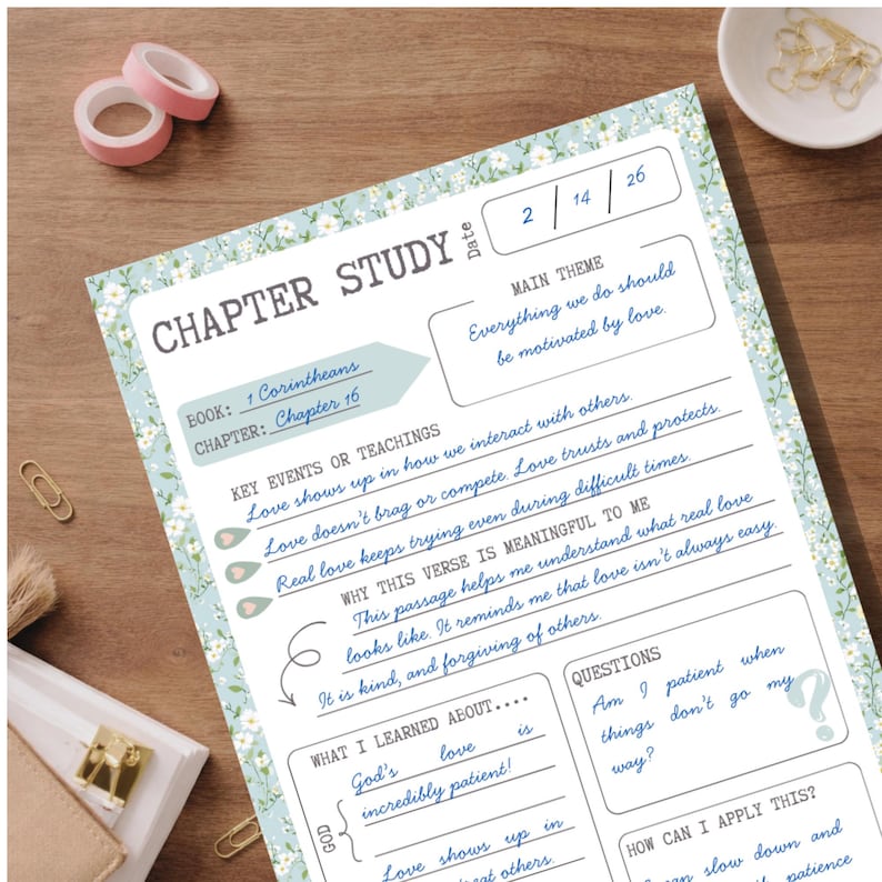 Bible Study Printable - Chapter Study Guide, Scripture Study Worksheet ...