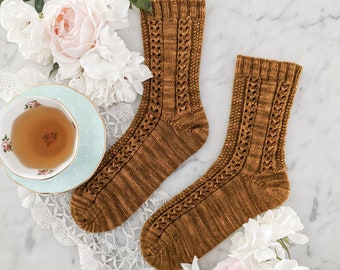 Knitting Pattern: Creme Brulee Socks / Textured Sock Knitting Pattern/ Lacy Sock Pattern / Digital Pattern