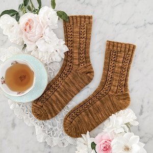 Knitting Pattern: Creme Brulee Socks / Textured Sock Knitting Pattern/ Lacy Sock Pattern / Digital Pattern image 1