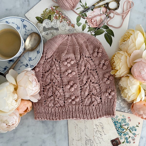 Pattern: Laurel Hat / knit hat, lace and bobbles hat, knitting pattern with chart and written instructions