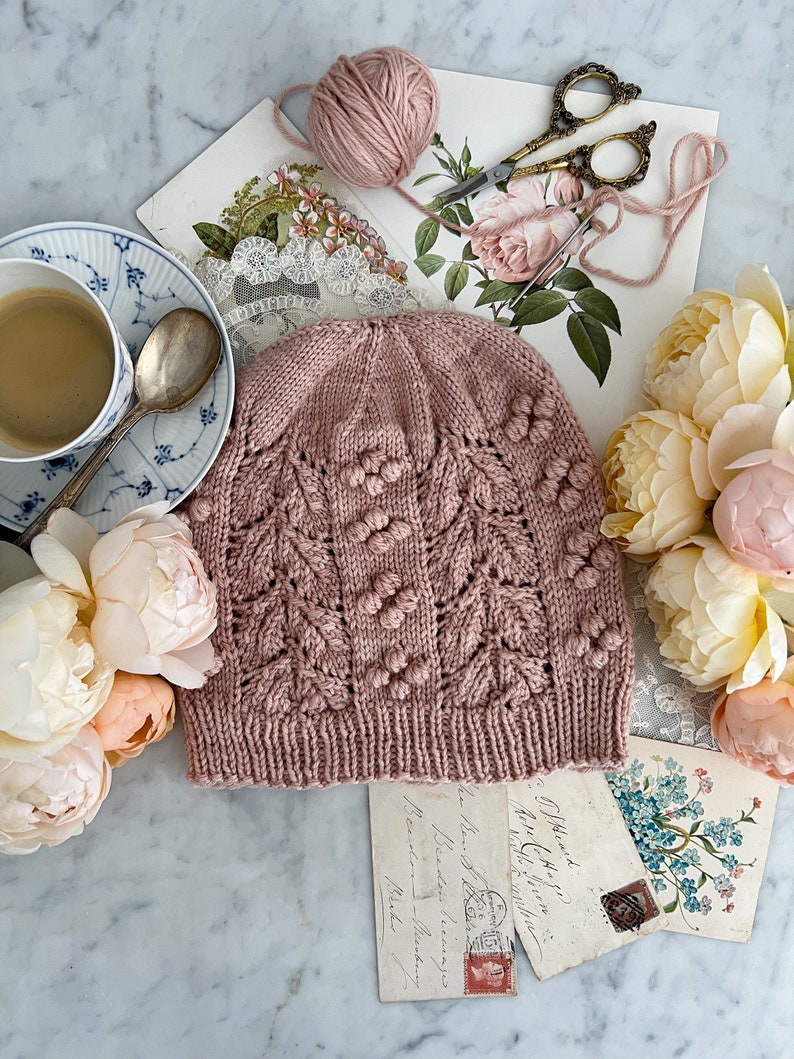 Pattern: Laurel Hat / knit hat, lace and bobbles hat, knitting pattern with chart and written instructions image 1