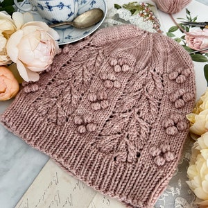 Pattern: Laurel Hat / knit hat, lace and bobbles hat, knitting pattern with chart and written instructions image 2