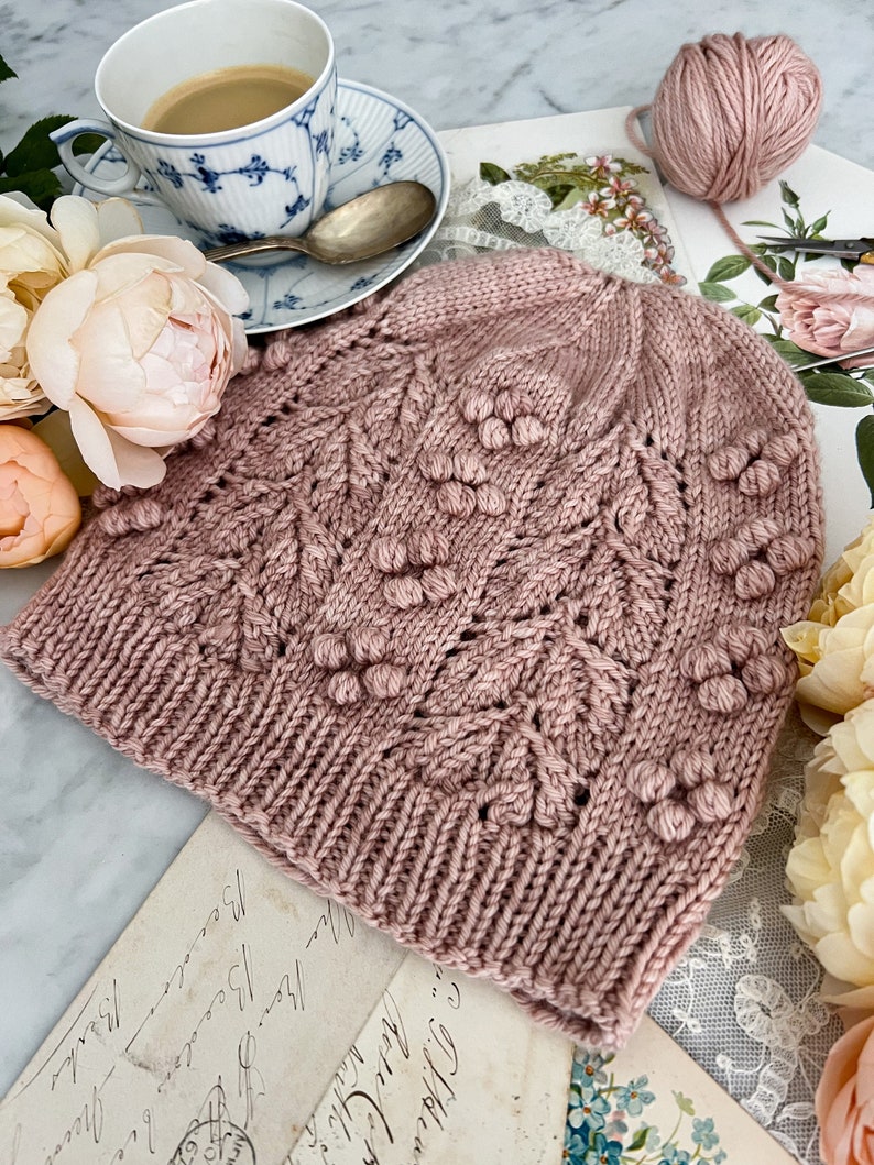 Pattern: Laurel Hat / knit hat, lace and bobbles hat, knitting pattern with chart and written instructions image 2