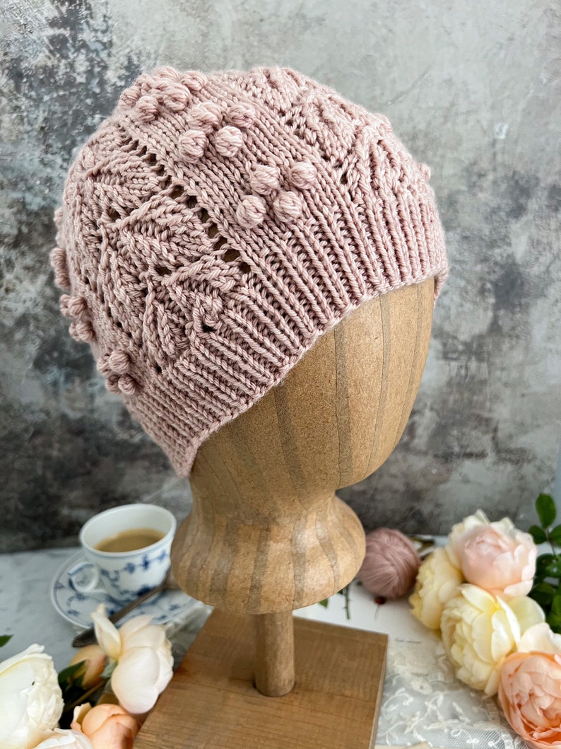 Pattern: Laurel Hat / knit hat, lace and bobbles hat, knitting pattern with chart and written instructions image 6