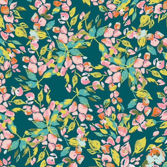 Bougainvillea Evergreen in Knit, Art Gallery Knit Fabric Half Yard