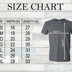 May include: Size chart for t-shirts with measurements in inches. The chart shows the width and length of t-shirts in sizes XS, SM, MD, LG, XL, 2XL, and 3XL.