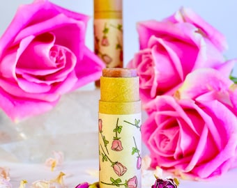 Pink Rose Lippenstift. einzigartiger Blütenbalsam mit getöntem Zero Waste Make-up Lippenbalsam