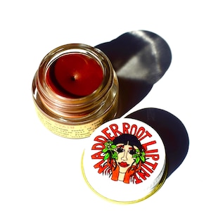 Madder Root Lip Tint .  botanical plant makeup red tinted lip balm