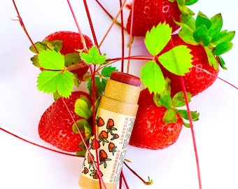 Strawberry Lipstick . ultra natural fruity makeup made with real strawberries, zero waste beauty