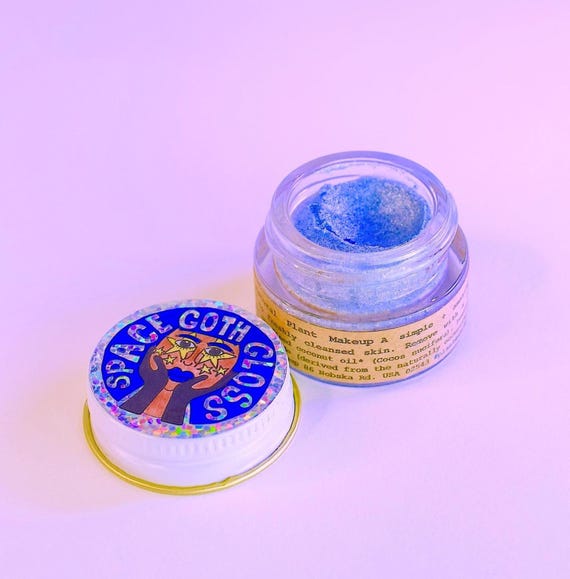 Space Goth Gloss . blue spirulina tinted shimmer balm highlighter, plant makeup