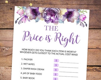 The Price Is Right Baby Shower Game - Guess The Price Purple Floral Baby Shower - Printable Purple Baby Shower Games - 017
