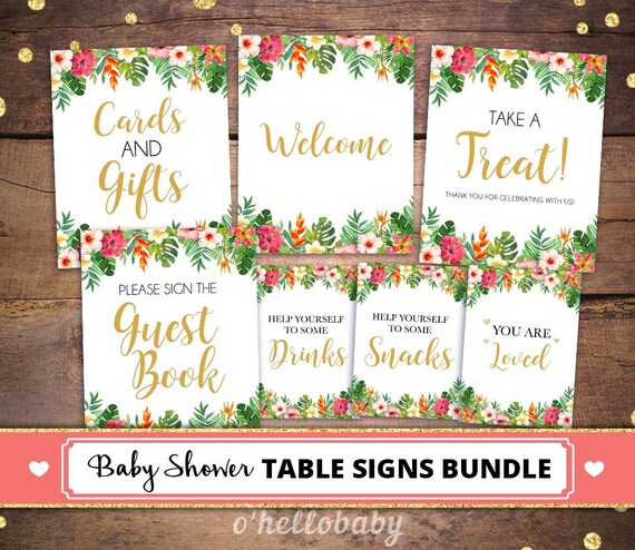 Tropical Baby Shower Table Signs Bundle Guest Book Sign Gift
