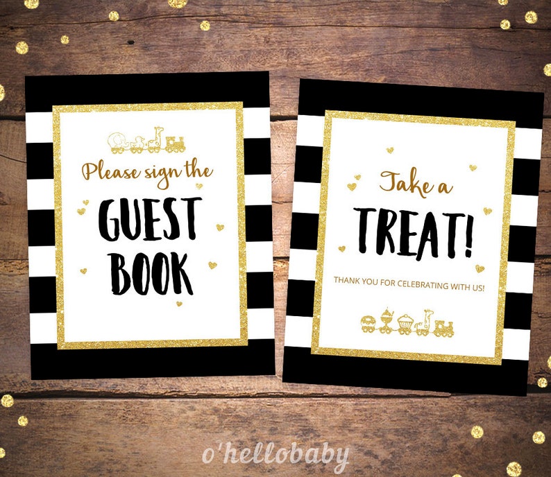Guest Book Sign Games Package 050 Gift Table Sign Printable Black Gold Baby Shower Table Signs Bundle Gold Baby Shower Signs