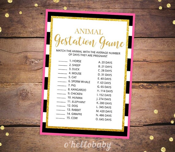 Printable Baby Shower Games Printable Animal Gestation Baby | Etsy