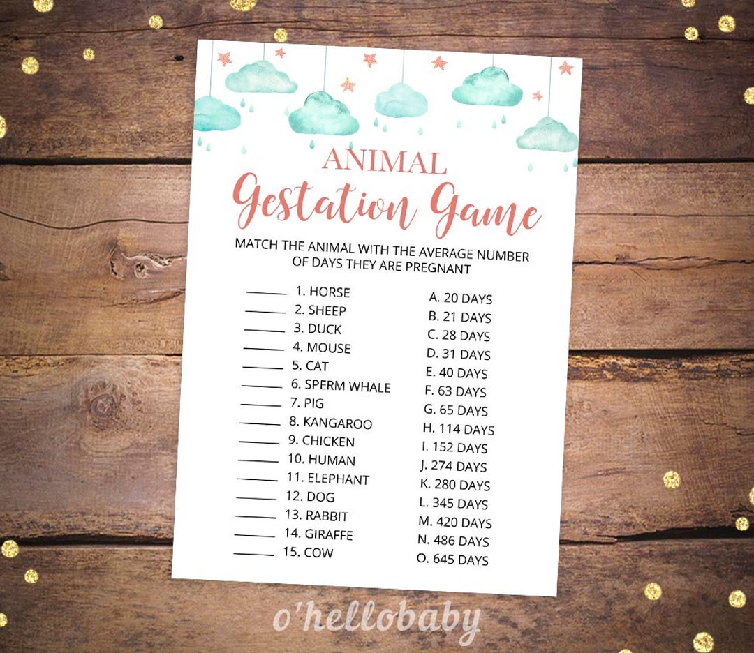Printable Baby Shower Games Printable Animal Gestation Baby - Etsy