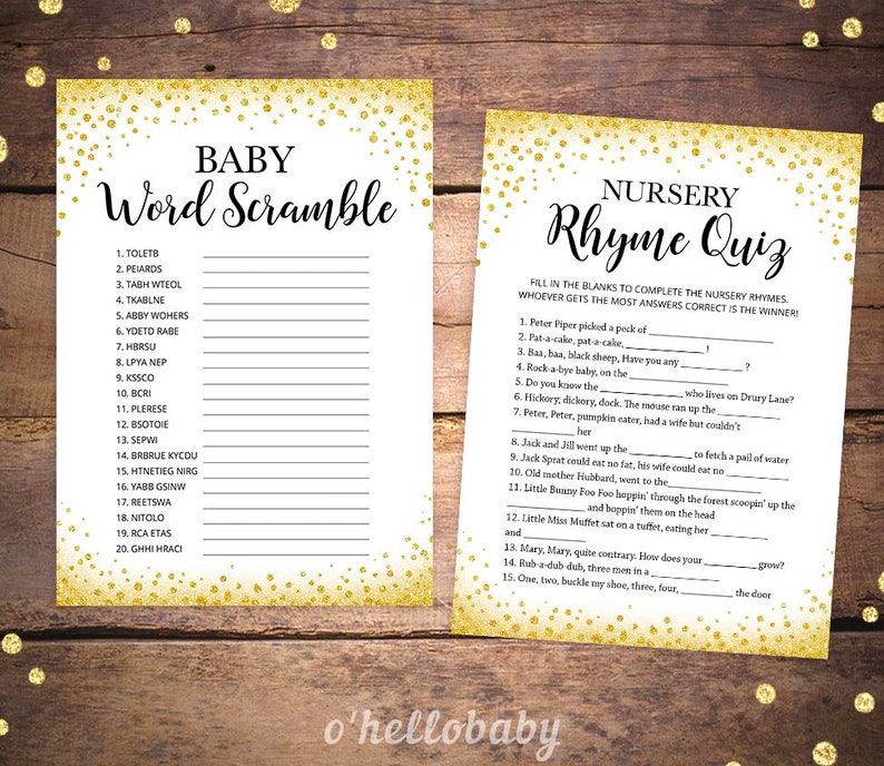 Gold Confetti Baby Shower Games 016 Printable Gold Baby Shower Games Bundle Printable Baby Shower Games Package