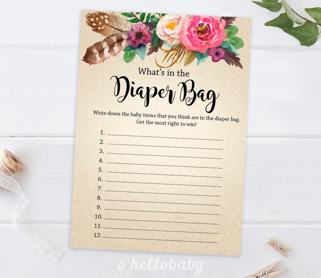 Printable Baby Shower Games What's in the Diaper Bag Etsy