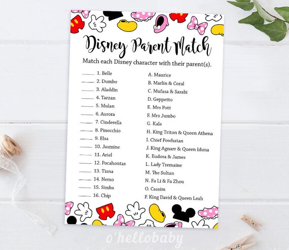 Printable Baby Shower Games Printable Disney Parent Match Etsy