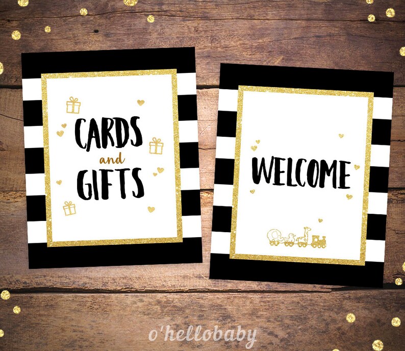 Guest Book Sign Games Package 050 Gift Table Sign Printable Black Gold Baby Shower Table Signs Bundle Gold Baby Shower Signs