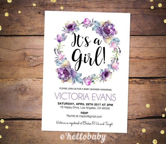 purple baby shower invitations