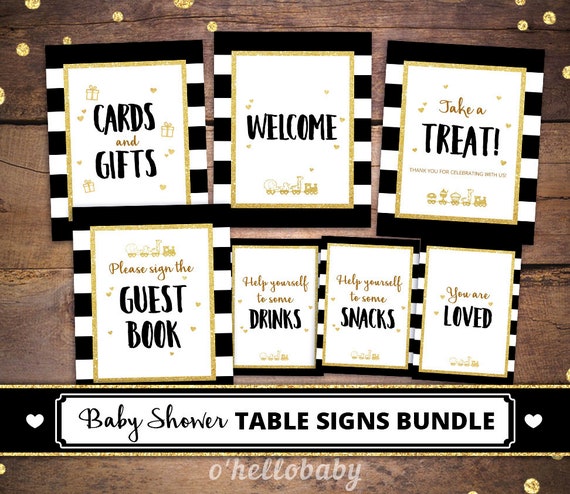 Guest Book Sign Games Package 050 Gift Table Sign Printable Black Gold Baby Shower Table Signs Bundle Gold Baby Shower Signs