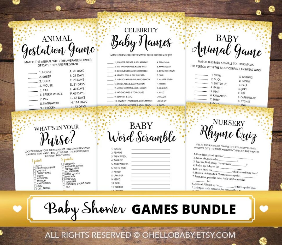 Printable Baby Shower Games Package Printable Gold Baby - Etsy