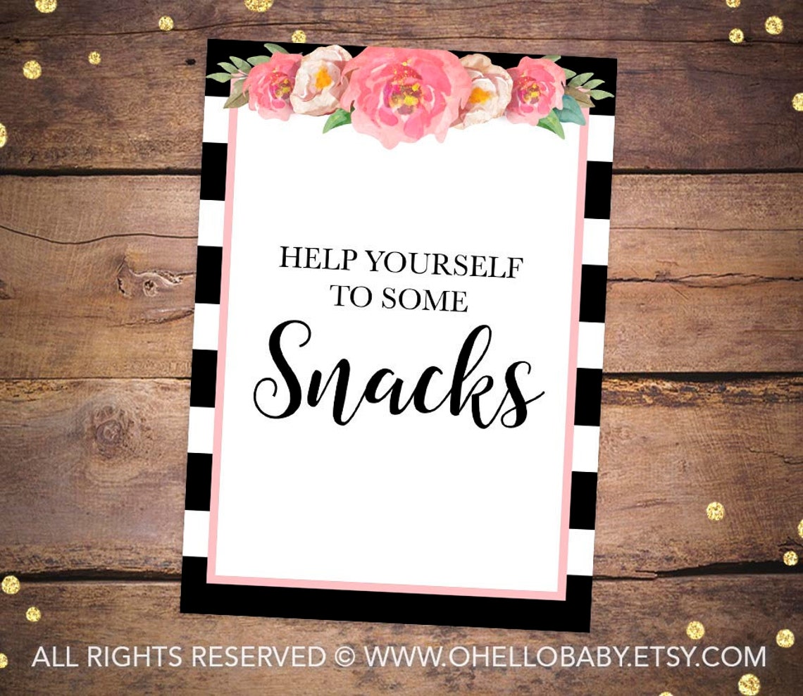 Printable Pink Floral Treats Sign Party Food Signs Party Etsy