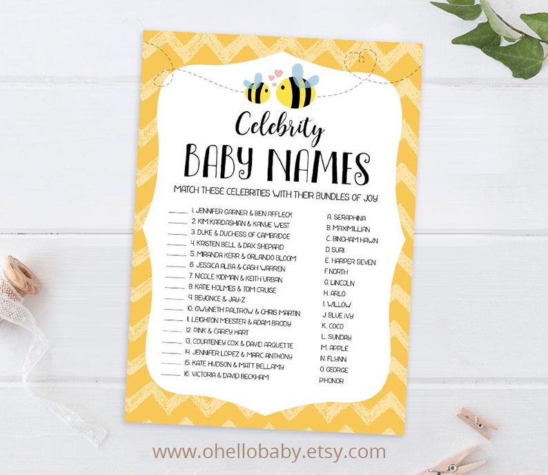 Printable Bumble Bee Baby Shower Games Yellow Baby Shower - Etsy