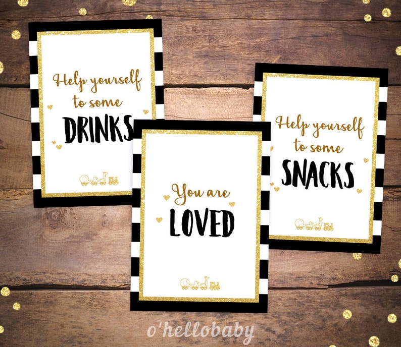 Guest Book Sign Games Package 050 Gift Table Sign Printable Black Gold Baby Shower Table Signs Bundle Gold Baby Shower Signs