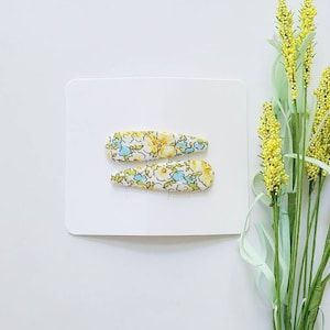 Yellow and teal flowered snap clips, snap clips, girl clips