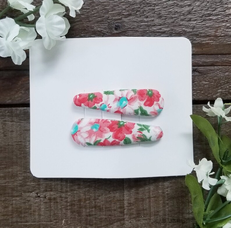 hair clips Coral flowered snap clips girl clips snap clips