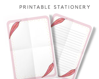 Pink Gum Leaf Printable Writing Paper/Letter Paper Size A4/Size A5/ Size US Letter/A4 Print 2 per page Insant download