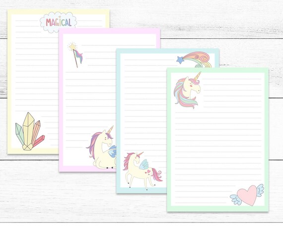 printable writing set magical unicorns bonus 4x6 cards etsy