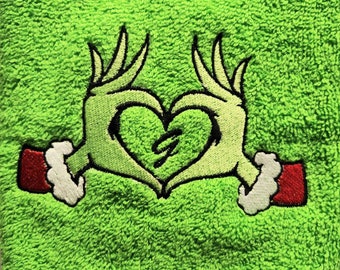 Green Monster Embroidered Bathroom Hand Towel