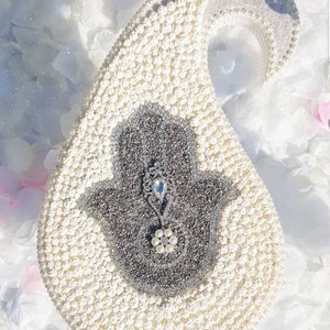 Silver jewelled Hamsa hand paisley tray , sofreh aghd decorations