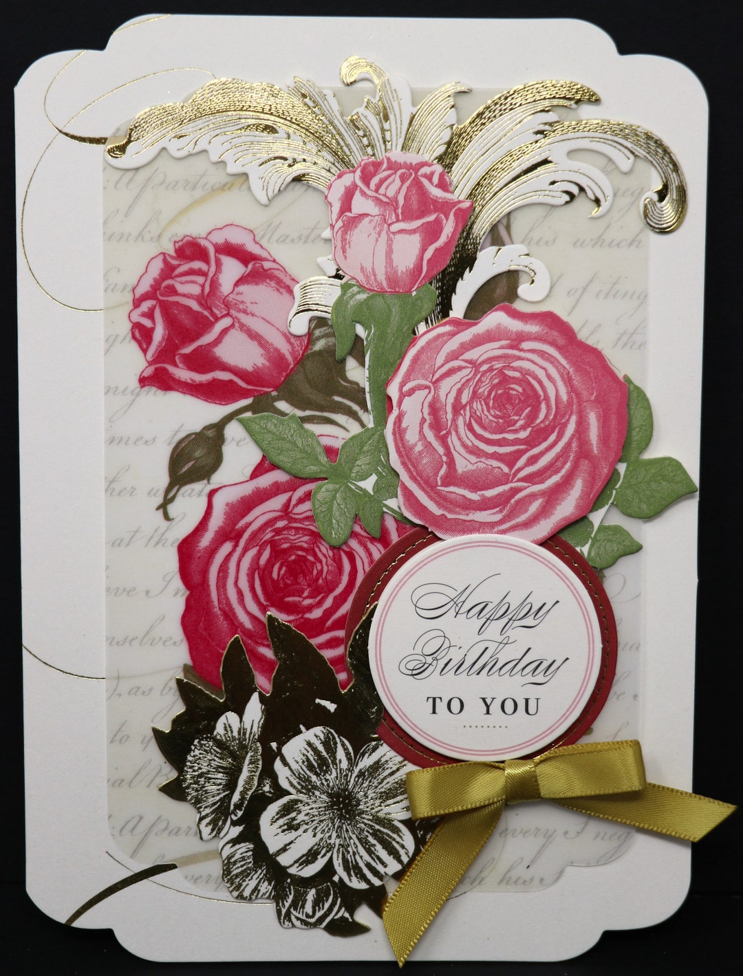 Rectangle Bday Card Handmade Victorian Scalloped Rectangle Shaped Happy Birthday to You 5x7 ...