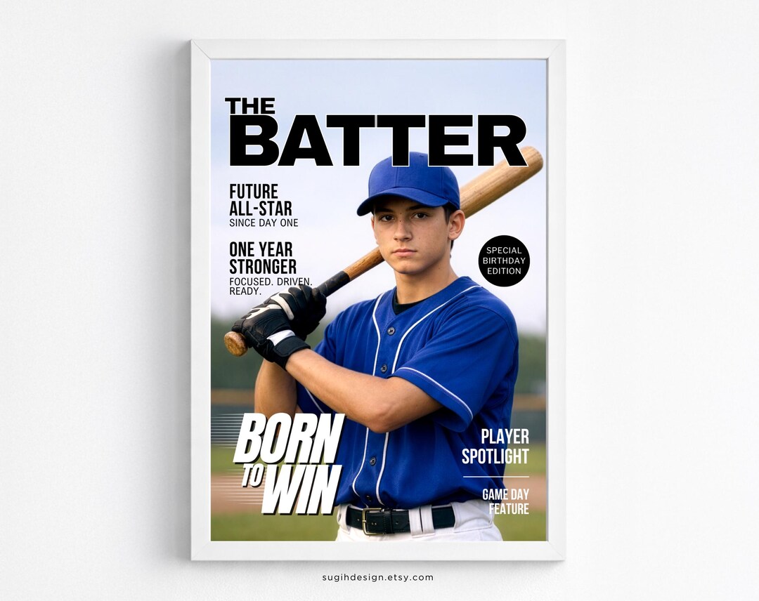 Baseball Cover Magazine Gift Printable Editable Canva Template (digital ...