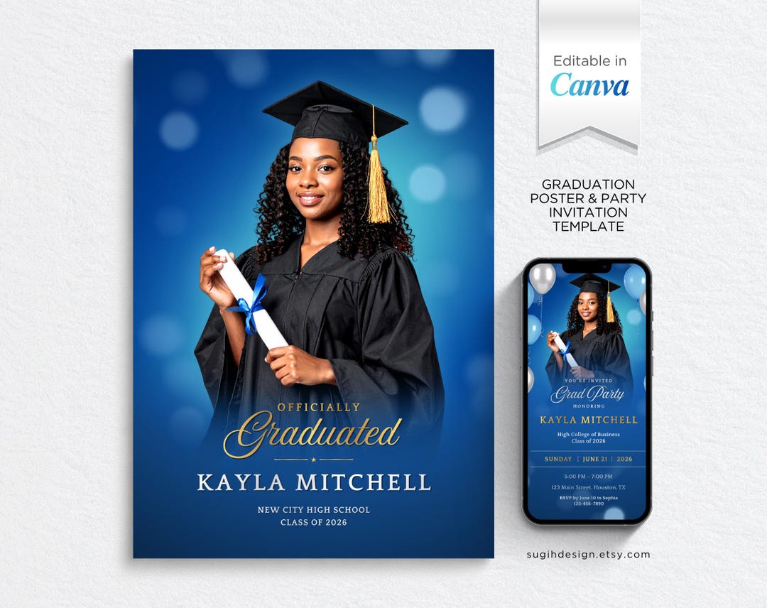 Editable Canva Graduation Poster and Party Invitation, Senior Spotlight