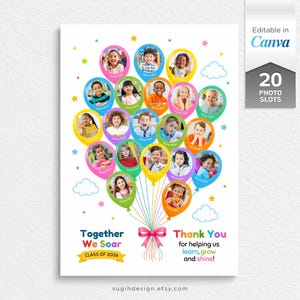 Plantilla de collage de fotos con globos para agradecer a los profesores, regalo para la clase, póster fotográfico infantil (descarga digital)