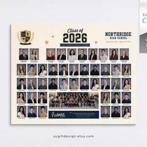 May include: A Northridge High School Class of 2026 graduation photo collage template with a cream background, navy blue text, a school crest, and 44 photo slots. The design includes the text Once a Warrior, Always a Warrior and The Future is Ours.