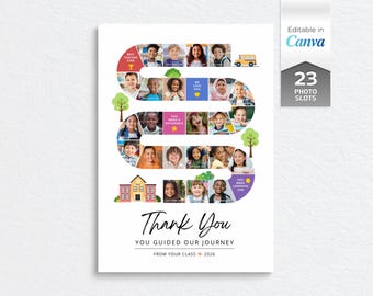 Plantilla de collage de fotos para agradecer a la maestra de jardín de infantes, Viaje escolar, Regalo fotográfico para niños (Descarga digital)