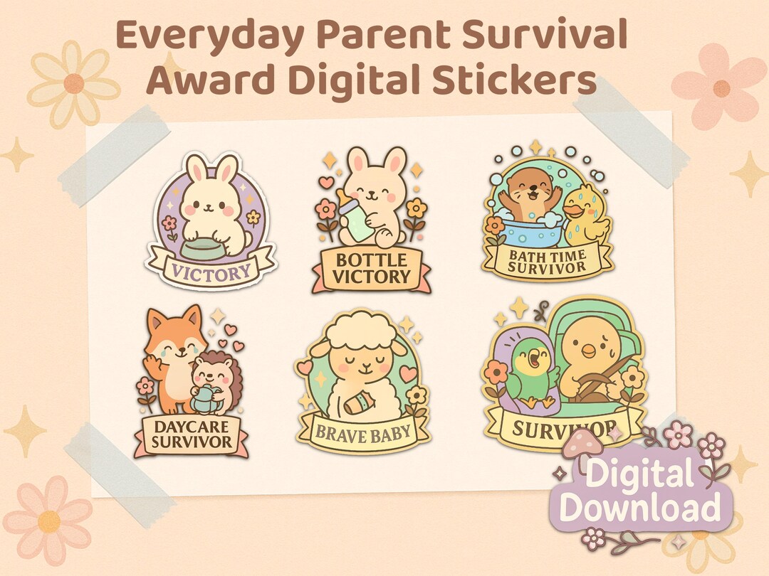 Kawaii Parenting Stickers | Everyday Survival Awards | Funny Digital ...