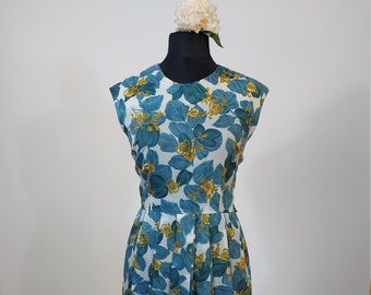 1960s vintage scooter abstract floral  mod dress pleated skirt - Size XL volup